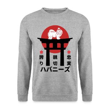 Havanese Japan Kanji Style for Dog Lovers - Unisex Sweatshirt - salt & pepper - Front - Alina (178cm) & Michal (187cm)