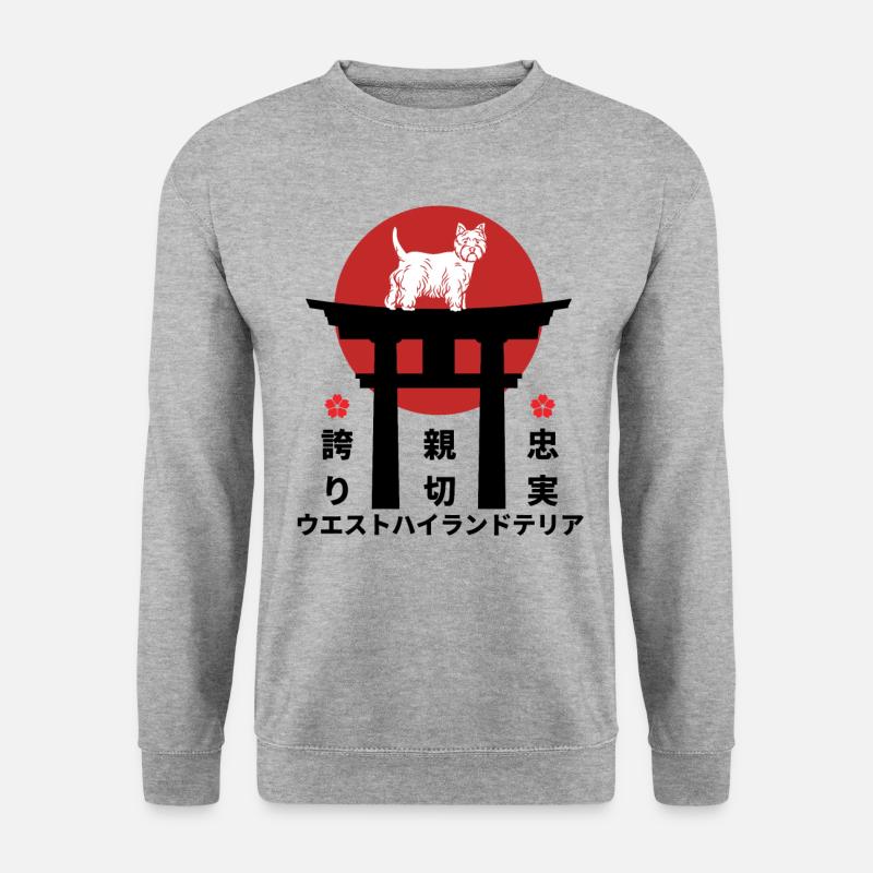 West Highland white Terrier Japan Kanji Stil - Unisex Pullover - Weißgrau meliert