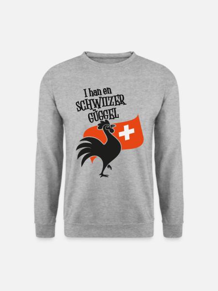 Schreiender Hahn vor Schweizer Fahne für den Bauer - Unisex Pullover - Weißgrau meliert