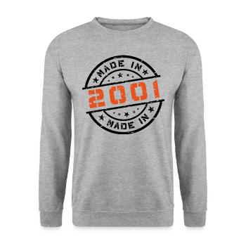 Année de naissance Anniversaire Né en - Fabriqué en 2001 - Sweat-shirt Unisexe - gris chiné - Devant - Alina (178cm) & Michal (187cm)