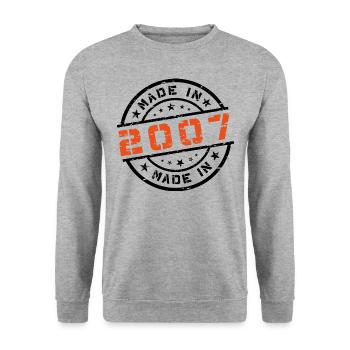 Année de naissance Anniversaire Né en - Fabriqué en 2007 - Sweat-shirt Unisexe - gris chiné - Devant - Alina (178cm) & Michal (187cm)