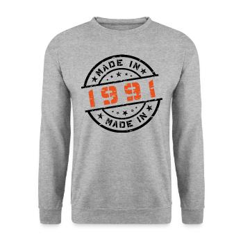 Année de naissance Anniversaire Né en - Fabriqué en 1991 - Sweat-shirt Unisexe - gris chiné - Devant - Alina (178cm) & Michal (187cm)