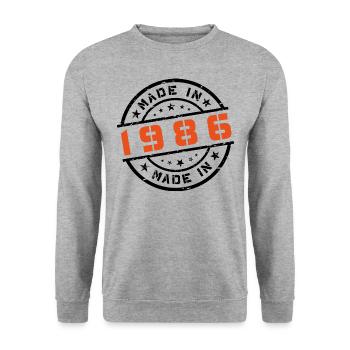 Année de naissance Anniversaire Né en - Fabriqué en 1986 - Sweat-shirt Unisexe - gris chiné - Devant - Alina (178cm) & Michal (187cm)