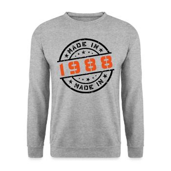 Année de naissance Anniversaire Né en - Fabriqué en 1988 - Sweat-shirt Unisexe - gris chiné - Devant - Alina (178cm) & Michal (187cm)