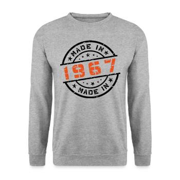 Année de naissance Anniversaire Né en - Fabriqué en 1967 - Sweat-shirt Unisexe - gris chiné - Devant - Alina (178cm) & Michal (187cm)