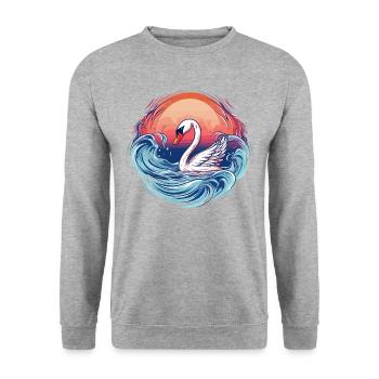 Cygne sur l’eau sauvage - Sweat-shirt Unisexe - gris chiné - Devant - Alina (178cm) & Michal (187cm)
