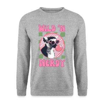 Lémurien avec lunettes de soleil et chewing-gum rose - Sweat-shirt Unisexe - gris chiné - Devant - Alina (178cm) & Michal (187cm)