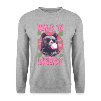 Ours avec chewing-gum rose et lunettes de soleil - Sweat-shirt Unisexe - gris chiné - Devant - Alina (178cm) & Michal (187cm)