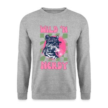Leopard with sunglasses and pink bubblegum - Unisex Sweatshirt - salt & pepper - Front - Alina (178cm) & Michal (187cm)