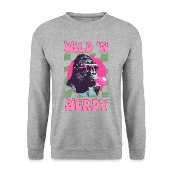 Gorille avec lunettes de soleil et chewing-gum rose - Sweat-shirt Unisexe - gris chiné - Devant - Alina (178cm) & Michal (187cm)