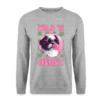 Shi Tzu with sunglasses and pink bubblegum - Unisex Sweatshirt - salt & pepper - Front - Alina (178cm) & Michal (187cm)