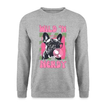Bouledogue français avec lunettes et chewing-gum - Sweat-shirt Unisexe - gris chiné - Devant - Alina (178cm) & Michal (187cm)