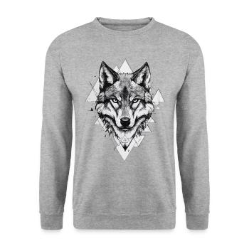Loup Tête de loup Art géométrique Nature sauvage - Sweat-shirt Unisexe - gris chiné - Devant - Alina (178cm) & Michal (187cm)