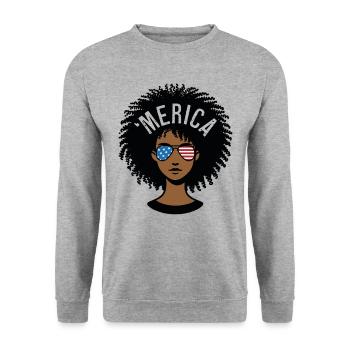"merica Afro - Unisex Pullover - Weißgrau meliert - Vorne - Alina (178cm) & Michal (187cm)