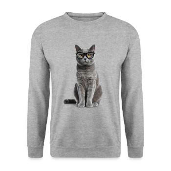 Chat gris avec des lunettes – Good Pet Edition - Sweat-shirt Unisexe - gris chiné - Devant - Alina (178cm) & Michal (187cm)