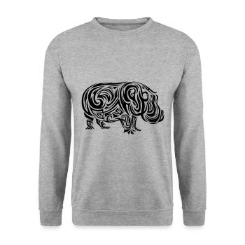 Hippo Tribal Tattoo - Unisex Sweatshirt - salt & pepper - Front - Alina (178cm) & Michal (187cm)