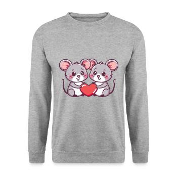 Couple De Souris Amoureux Animal Saint Valentin - Sweat-shirt Unisexe - gris chiné - Devant - Alina (178cm) & Michal (187cm)