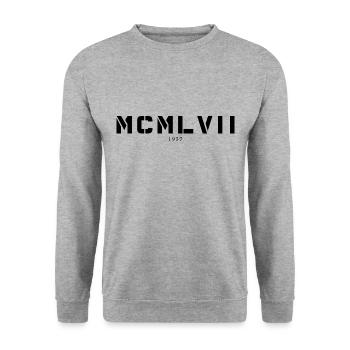 Roman numeral year of birth Made in 1957 - Unisex Sweatshirt - salt & pepper - Front - Alina (178cm) & Michal (187cm)