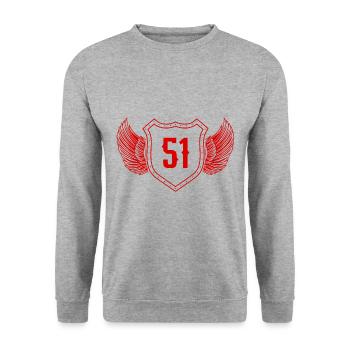 51 Zahl Wappen - Unisex Pullover - Weißgrau meliert - Vorne - Alina (178cm) & Michal (187cm)