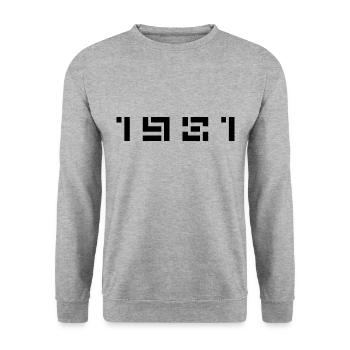 Geburtsjahr Geburtstag Born In - Made in 1981 - Unisex Pullover - Weißgrau meliert - Vorne - Alina (178cm) & Michal (187cm)