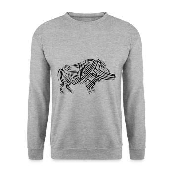 Wildschwein Tribal Tattoo - Unisex Pullover - Weißgrau meliert - Vorne - Alina (178cm) & Michal (187cm)