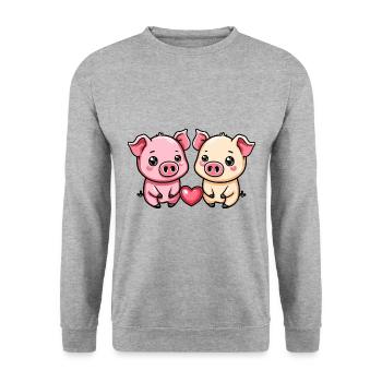 Schwein Paar Verliebt Sau Valentinstag - Unisex Pullover - Weißgrau meliert - Vorne - Alina (178cm) & Michal (187cm)