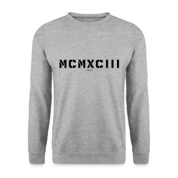Roman numeral year of birth Made in 1993 - Unisex Sweatshirt - salt & pepper - Front - Alina (178cm) & Michal (187cm)