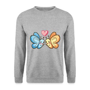 Papillon Couple Amoureux Animal Saint Valentin - Sweat-shirt Unisexe - gris chiné - Devant - Alina (178cm) & Michal (187cm)