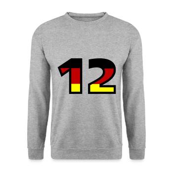 Maillot Allemagne numéro 12 - Sweat-shirt Unisexe - gris chiné - Devant - Alina (178cm) & Michal (187cm)