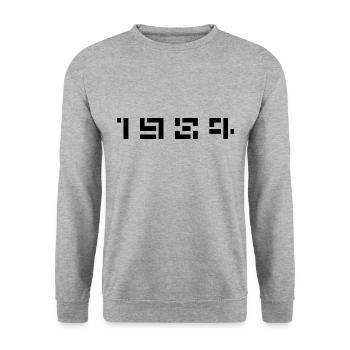 Geburtsjahr Geburtstag Born In - Made in 1984 - Unisex Pullover - Weißgrau meliert - Vorne - Alina (178cm) & Michal (187cm)