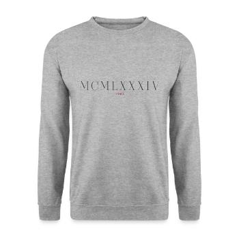 Roman numeral Year of birth Made in 1984 - Unisex Sweatshirt - salt & pepper - Front - Alina (178cm) & Michal (187cm)