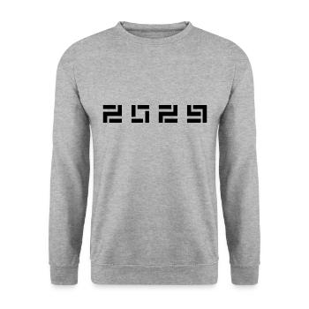 Geburtsjahr Geburtstag Born In - Made in 2029 - Unisex Pullover - Weißgrau meliert - Vorne - Alina (178cm) & Michal (187cm)