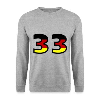 33 Zahl Deutschland Trikot - Unisex Pullover - Weißgrau meliert - Vorne - Alina (178cm) & Michal (187cm)