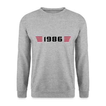 Année de naissance Anniversaire Né en - Fabriqué en 1986 - Sweat-shirt Unisexe - gris chiné - Devant - Alina (178cm) & Michal (187cm)