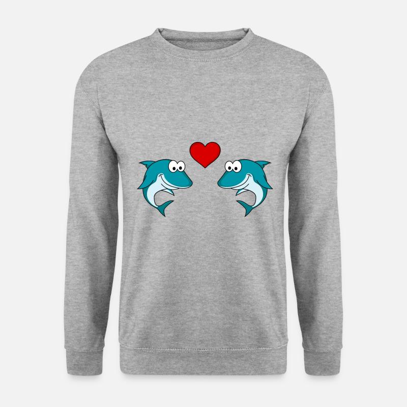 Hai Comic Paar Liebe - Unisex Pullover - Weißgrau meliert