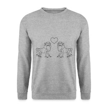 Monkey affe comic Paar liebe - Unisex Pullover - Weißgrau meliert - Vorne - Alina (178cm) & Michal (187cm)