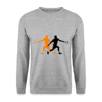 Tennis Spieler Silhouette - Unisex Pullover - Weißgrau meliert - Vorne - Alina (178cm) & Michal (187cm)