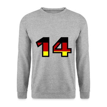 14 Zahl Deutschland Trikot - Unisex Pullover - Weißgrau meliert - Vorne - Alina (178cm) & Michal (187cm)