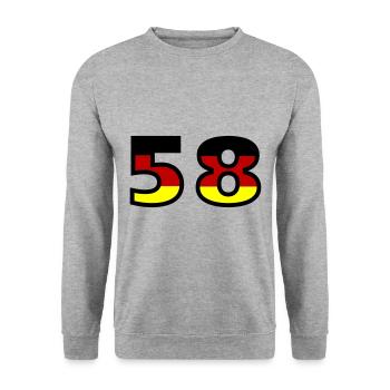 58 Zahl Deutschland Trikot - Unisex Pullover - Weißgrau meliert - Vorne - Alina (178cm) & Michal (187cm)