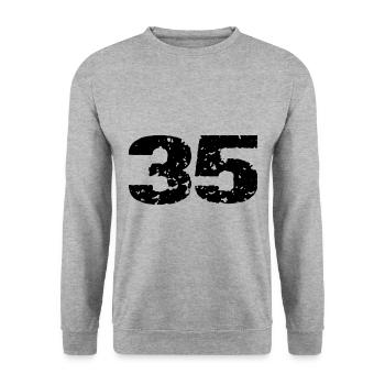 35 Zahl Trikot - Unisex Pullover - Weißgrau meliert - Vorne - Alina (178cm) & Michal (187cm)