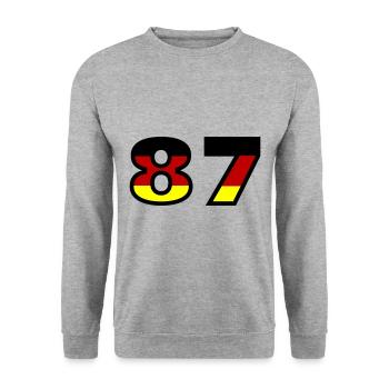 87 Numéro Allemagne Jersey - Sweat-shirt Unisexe - gris chiné - Devant - Alina (178cm) & Michal (187cm)