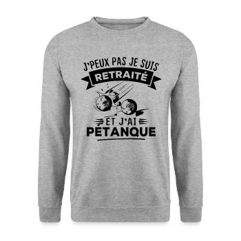 J'peux pas je suis retraité et j'ai pétanque - Sweat-shirt Unisexe - gris chiné - Devant - Alina (178cm) & Michal (187cm)