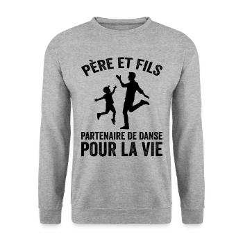 Vater und Sohn tanzen fürs Leben Partner Papa - Unisex Pullover - Weißgrau meliert - Vorne - Alina (178cm) & Michal (187cm)