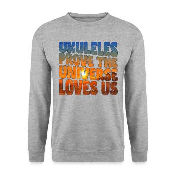 Ukuleles prove the Universe loves us - Unisex Pullover - Weißgrau meliert - Vorne - Alina (178cm) & Michal (187cm)