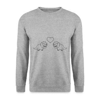 Dinosaurier triceratops Paar Liebe - Unisex Pullover - Weißgrau meliert - Vorne - Alina (178cm) & Michal (187cm)