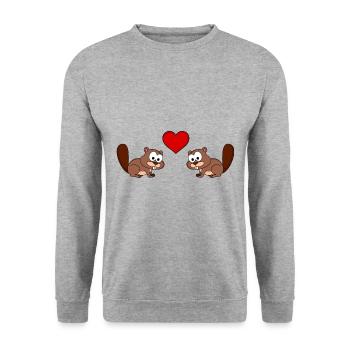 Biber Comic Paar liebe - Unisex Pullover - Weißgrau meliert - Vorne - Alina (178cm) & Michal (187cm)