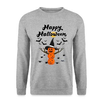 Pumpkin Snowman | Happy Halloween Tree and Spiders - Unisex Sweatshirt - salt & pepper - Front - Alina (178cm) & Michal (187cm)