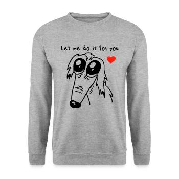 Barsoi Hund Borzoi Hund Let Me Do It For You - Unisex Pullover - Weißgrau meliert - Vorne - Alina (178cm) & Michal (187cm)