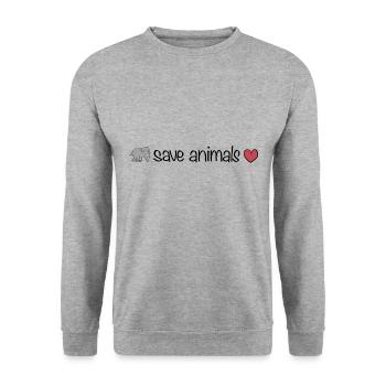 rette Tiere Tier Elefant Herz Tierschutz - Unisex Pullover - Weißgrau meliert - Vorne - Alina (178cm) & Michal (187cm)