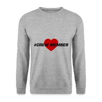 Crew Mitglied Herz Liebe - Unisex Pullover - Weißgrau meliert - Vorne - Alina (178cm) & Michal (187cm)